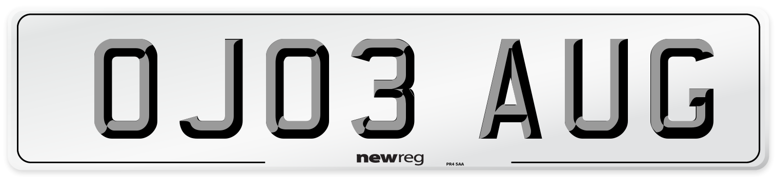 OJ03 AUG Number Plate from New Reg